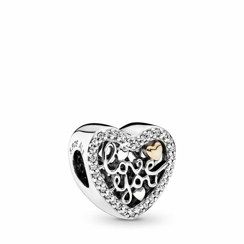 Pandora Love Script Charm - Two Tone/Cubic Zirconia - Canada | LI6017NJ